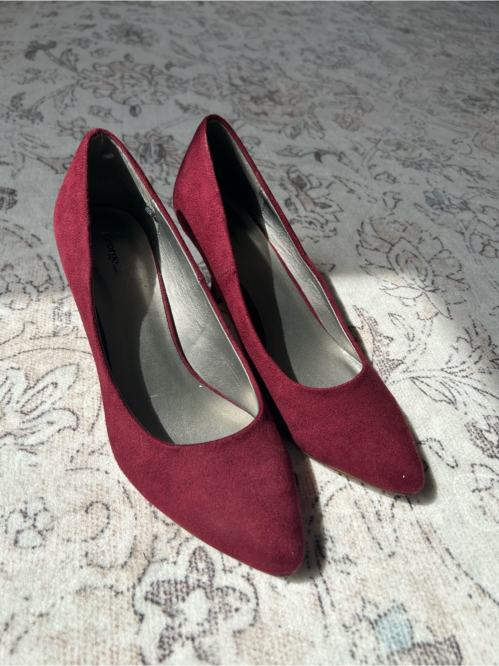 George Pointed-Toe Suede Heels in Burgundy